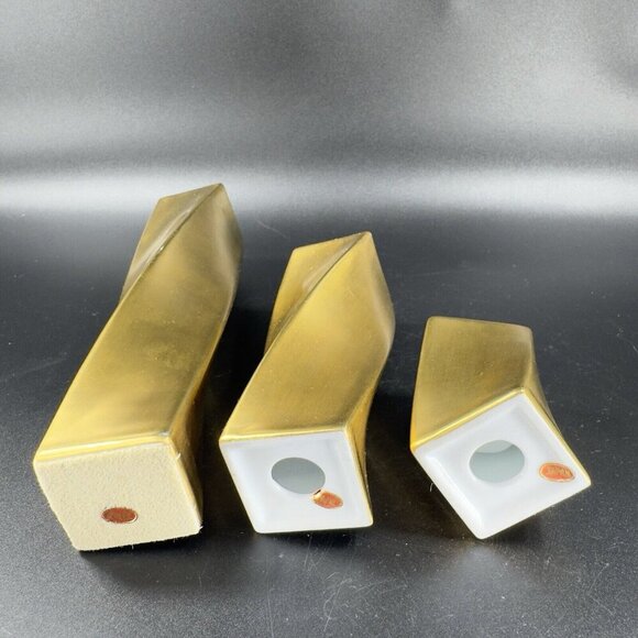 Mid Century Gold Painted Porcelain Candle Stick Holder Votive Set 3 Japan VTG - Picture 8 of 14